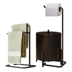 Kit Porta Toalha Suporte Papel Higiênico Lixeira Level Preto