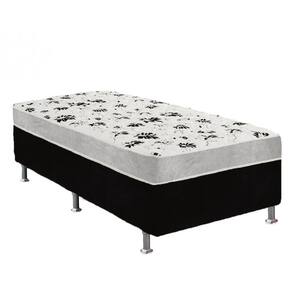 Cama Box Solteiro Suede Preto + Colchão Solteiro Suede Cinza Orto Molas Bonnel 88x188x55