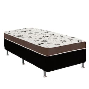 Cama Box Solteiro Suede Preto + Colchão Solteiro Suede Marrom Orto Molas Bonnel 88x188x55
