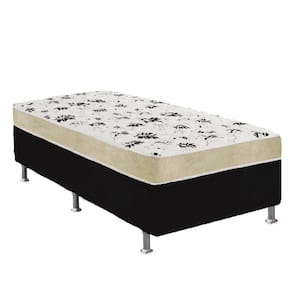 Cama Box Solteiro Suede Preto + Colchão Solteiro Suede Bege Orto Molas Ensacada 88x188x55