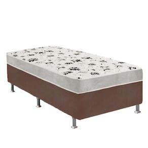 Cama Box Solteiro Suede Marrom + Colchão Solteiro Suede Cinza Orto Molas Ensacada 88x188x55
