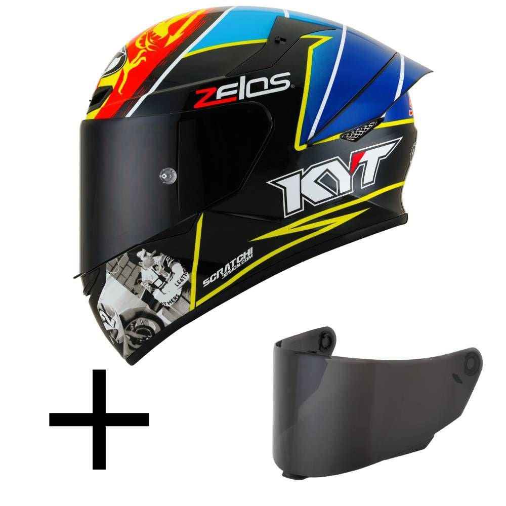 Capacete KYT TT Course Xavier Simeon Endurance Champions Preto e Azul Mais Viseira Fumê