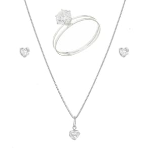 Corrente De Prata Conjunto Feminino Anel Brinco Pingente Colar Veneziana 50cm