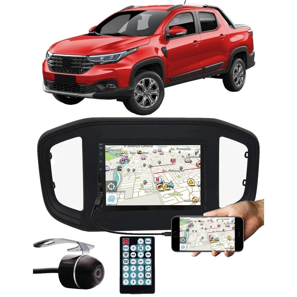 Multimídia MP5 Fiat Strada 2020 2021 7" Polegadas Espelhamento Bluetooth USB SD Card + Câmera de Ré