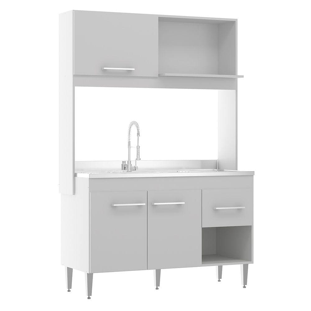 Cozinha Compacta para Kitnet 123x188Cm MDP Branco 0336 PRIME