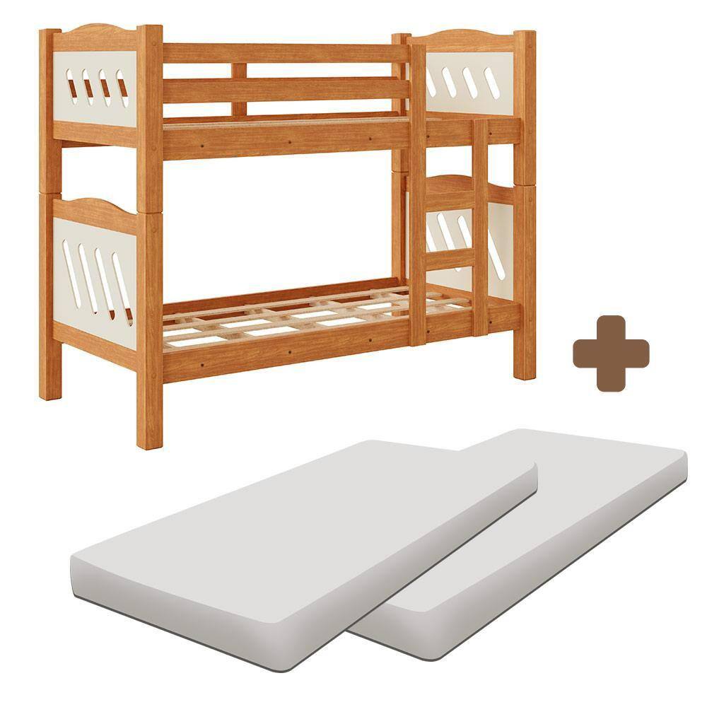 Beliche De Solteiro Com Grade De Proteção Com 2 Colchões Nature Off White Perola Fênix - Marrom