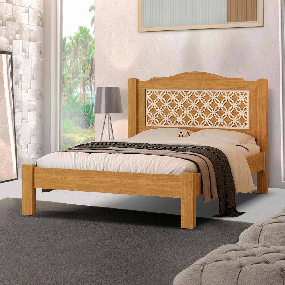 Cama Com Cabeceira Casal 100% MDF Cinamomo Off White Flex Sutton Shop Jm - Marrom