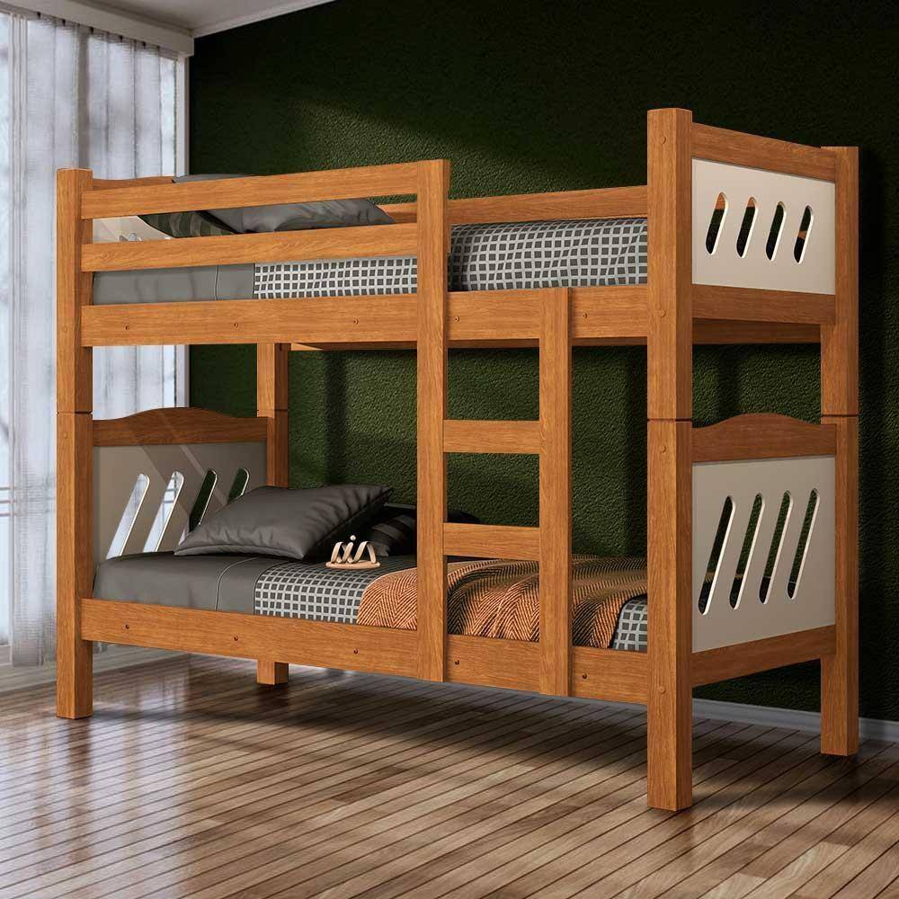 Beliche De Solteiro Com Cabeceira 100% MDF Nature Off White Dafau Shop Jm - Marrom
