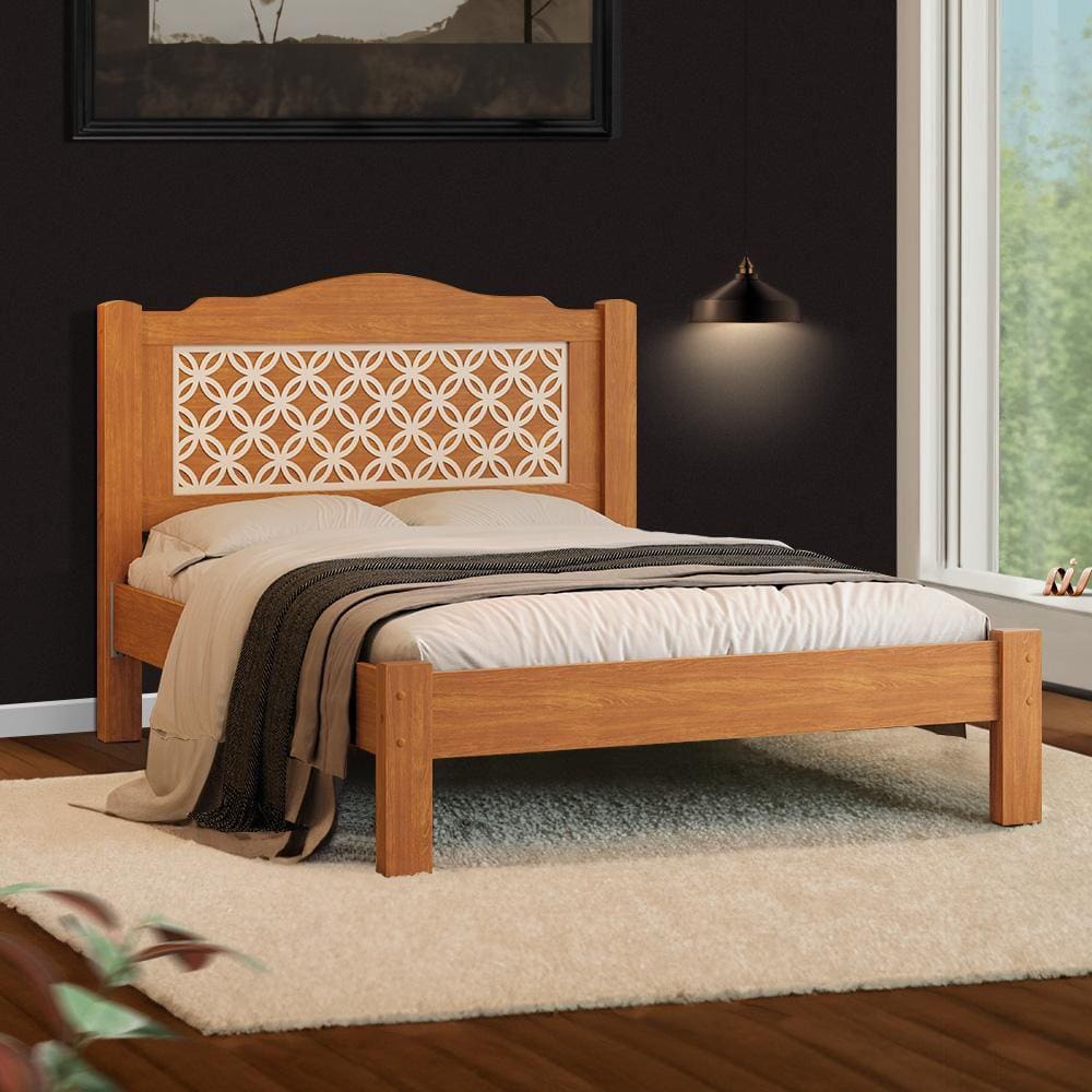 Cama Casal Com Colchão Cabeceira 100% MDF Nature Off White Flex Stevie Shop Jm - Marrom