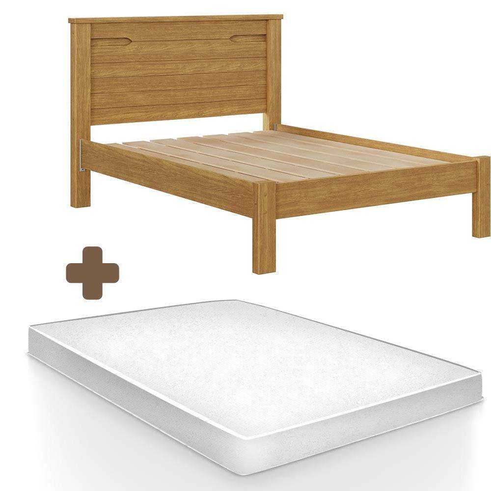 Cama Com Cabeceira 100% MDF Casal Com Colchão Cinamomo Roma Fênix - Marrom