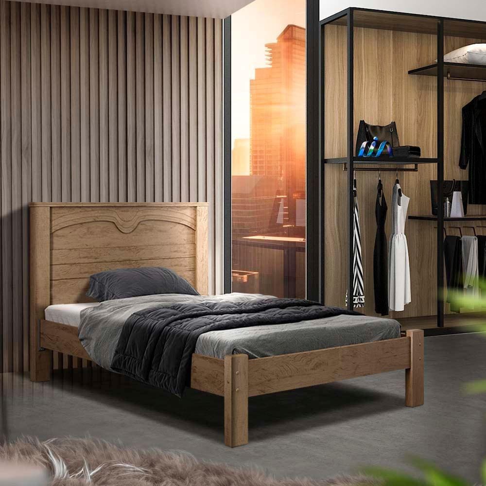 Cama De Solteiro 100% MDF Com Colchão Castanho Pilut Shop JM - Marrom