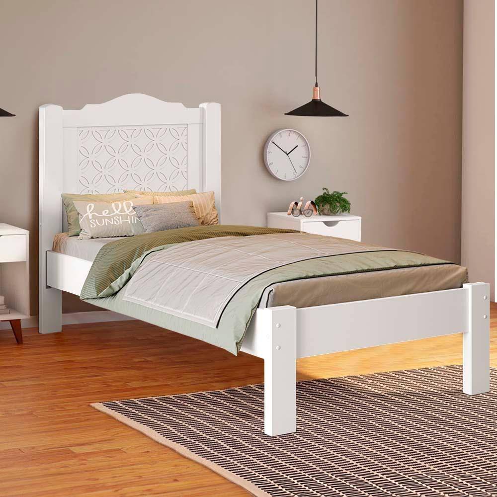 Cama Com Colchão Cabeceira Solteiro 100% MDF Branco Sutton Shop Jm - Branco