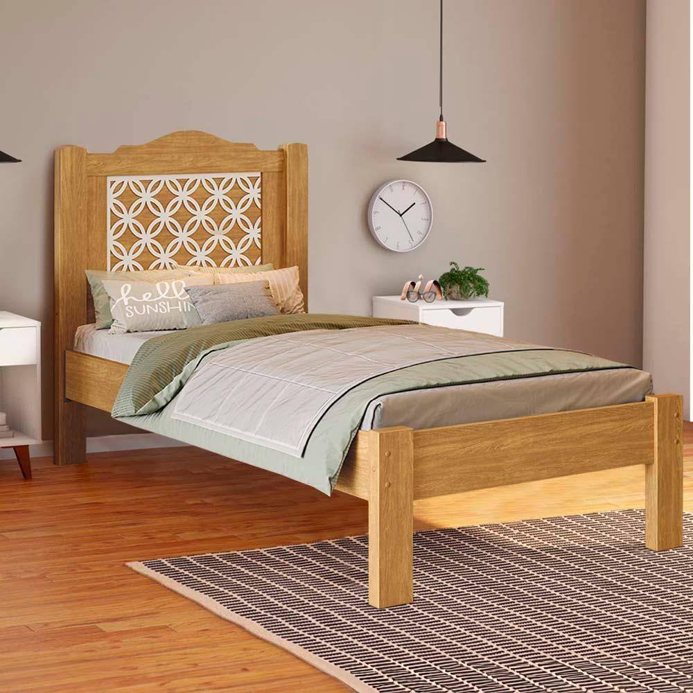 Cama Com Colchão Cabeceira Solteiro 100% MDF Cinamomo Off White Flex Sutton Shop Jm - Marrom