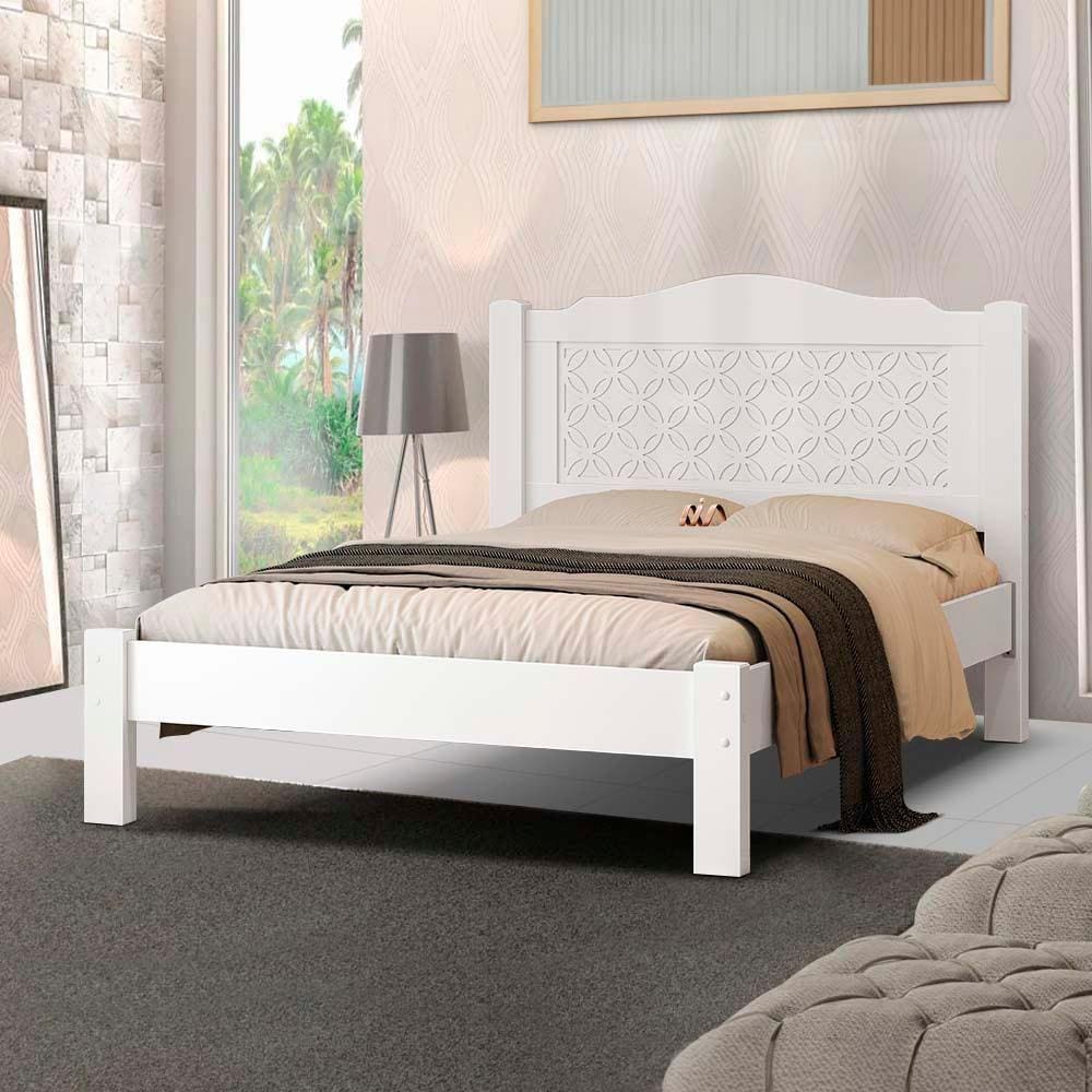 Cama Com Colchão Cabeceira Casal 100% MDF Branco Sutton Shop Jm - Branco