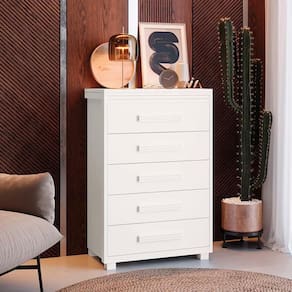 Cômoda Para Quarto 5 Gavetas Grande Branco Paris Fênix