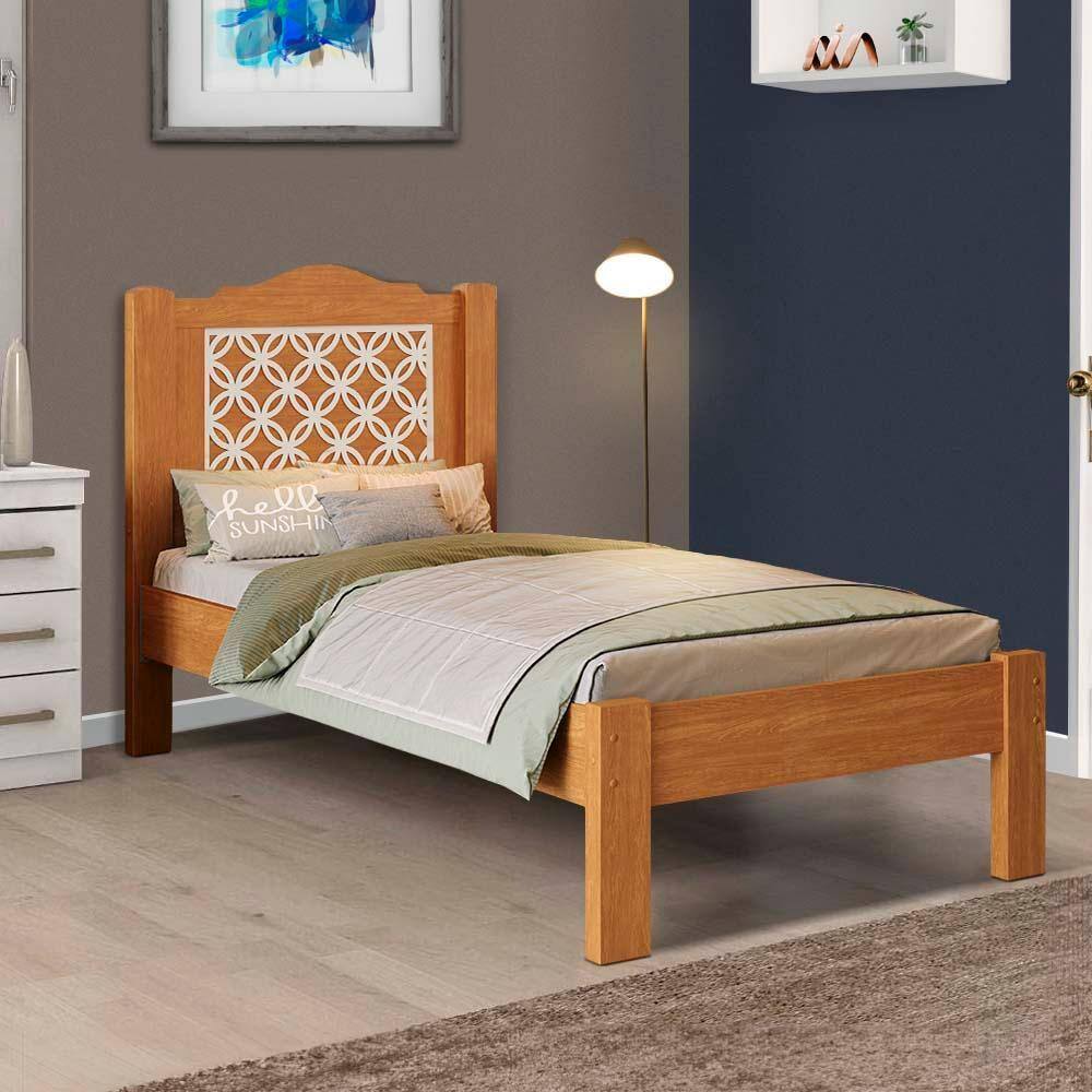 Cama Solteiro Com Cabeceira 100% MDF E Colchão Nature Off White Flex Stevie Shop Jm - Marrom