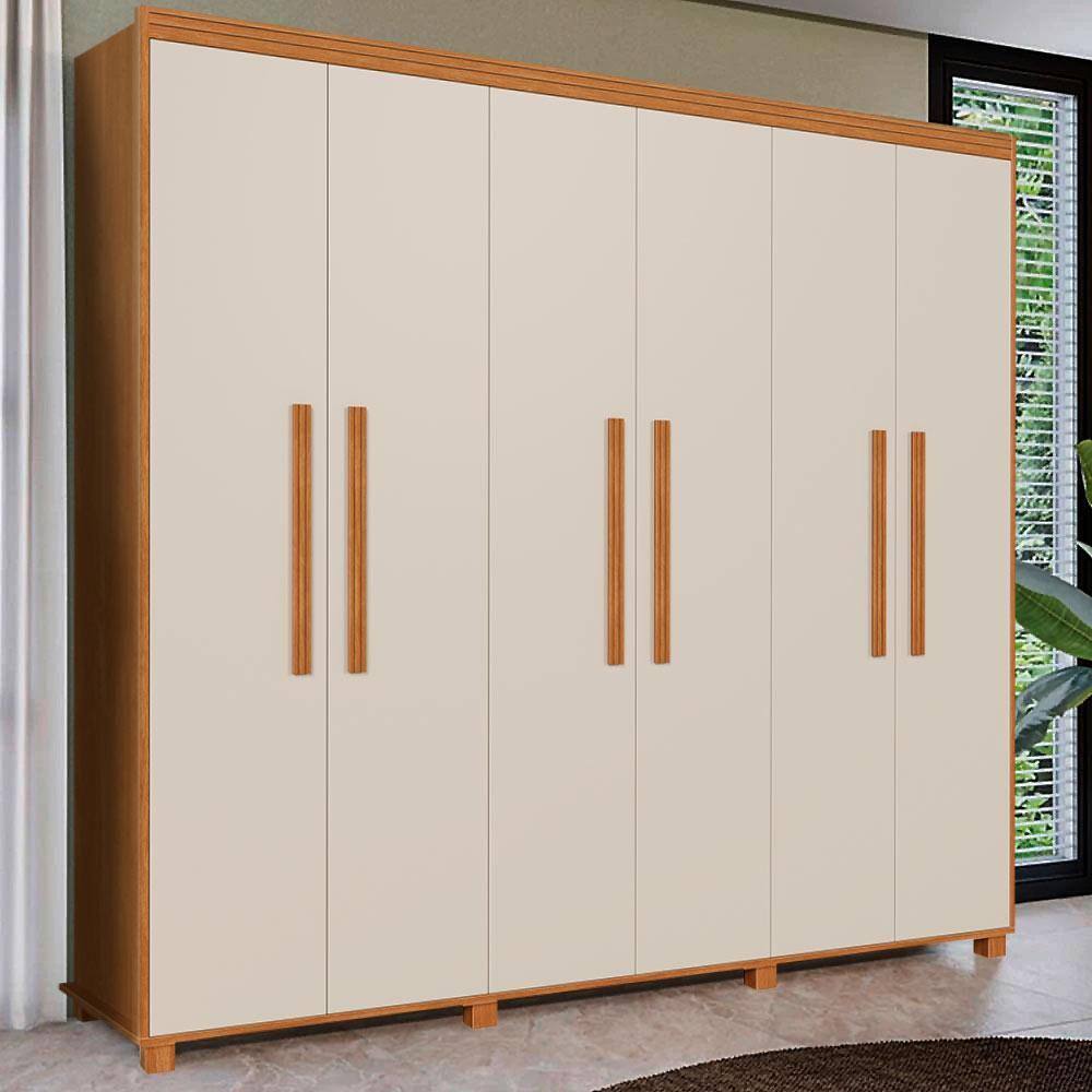 Guarda Roupa 6 Portas 4 Gavetas Casal 100% MDF Nature Off White Blor Shop Jm - Marrom