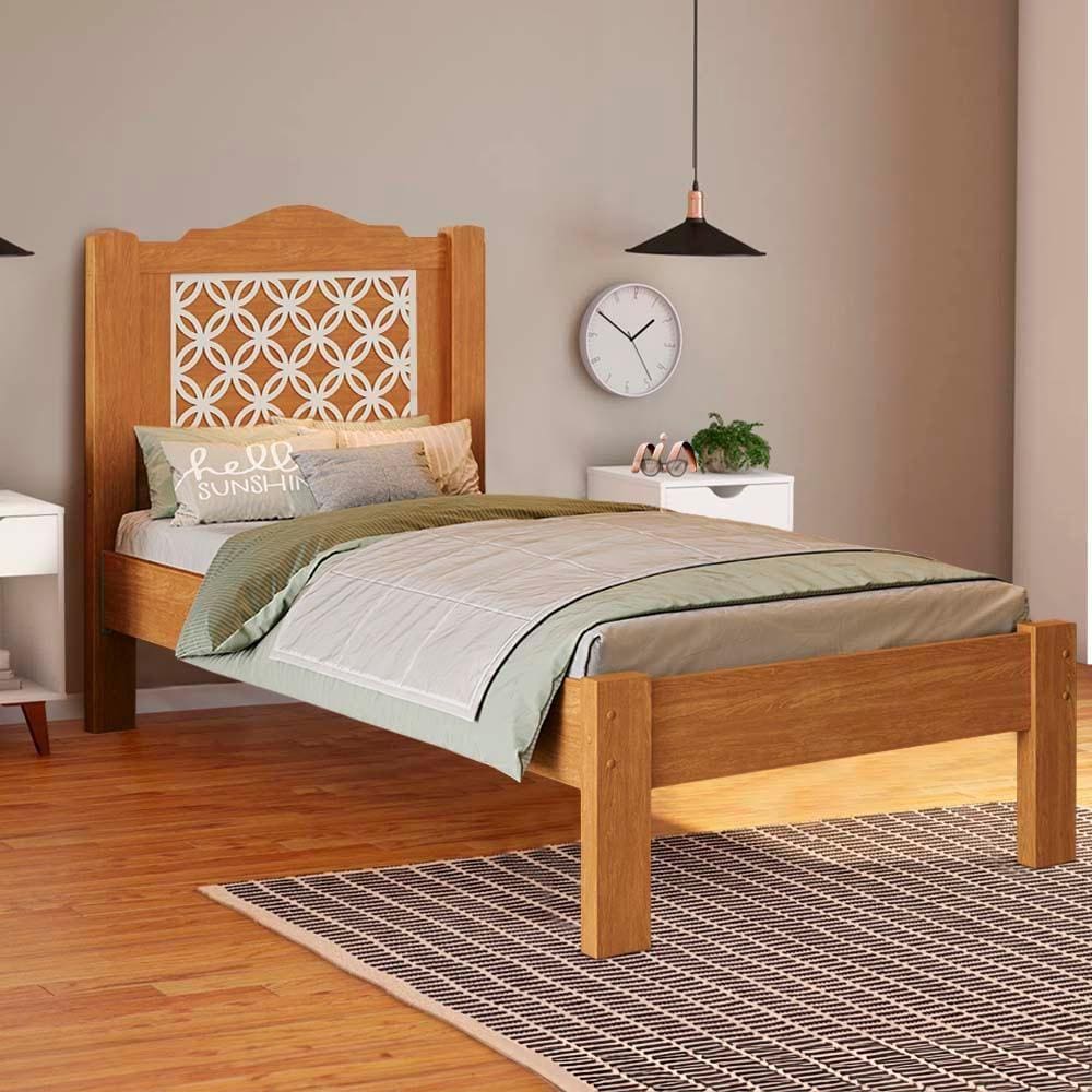 Cama Solteiro Com Cabeceira 100% MDF Nature Off White Flex Stevie Shop Jm - Marrom