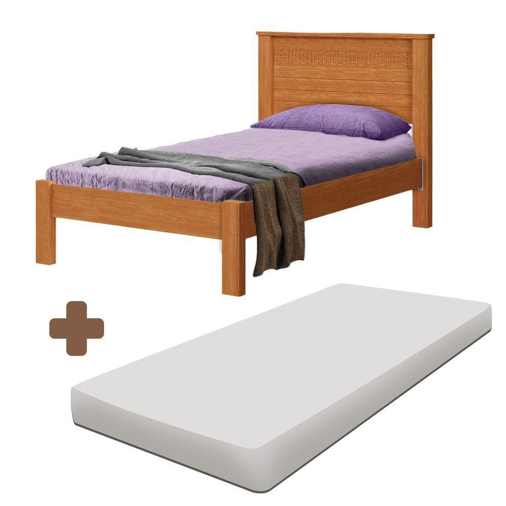 Cama De Solteiro 99x200 Com Cabeceira 100% MDF Com Colchão Nature Dubai Fênix