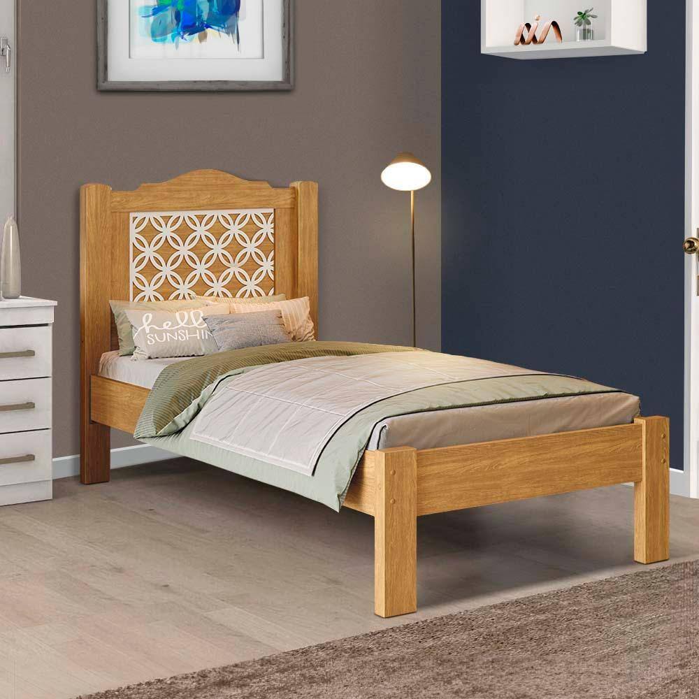 Cama Solteiro Com Cabeceira 100% MDF E Colchão Cinamomo Off White Flex Stevie Shop Jm - Marrom