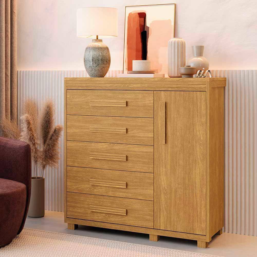 Cômoda 5 Gavetas 1 Porta Cinamomo Londres Fênix | Casas Bahia