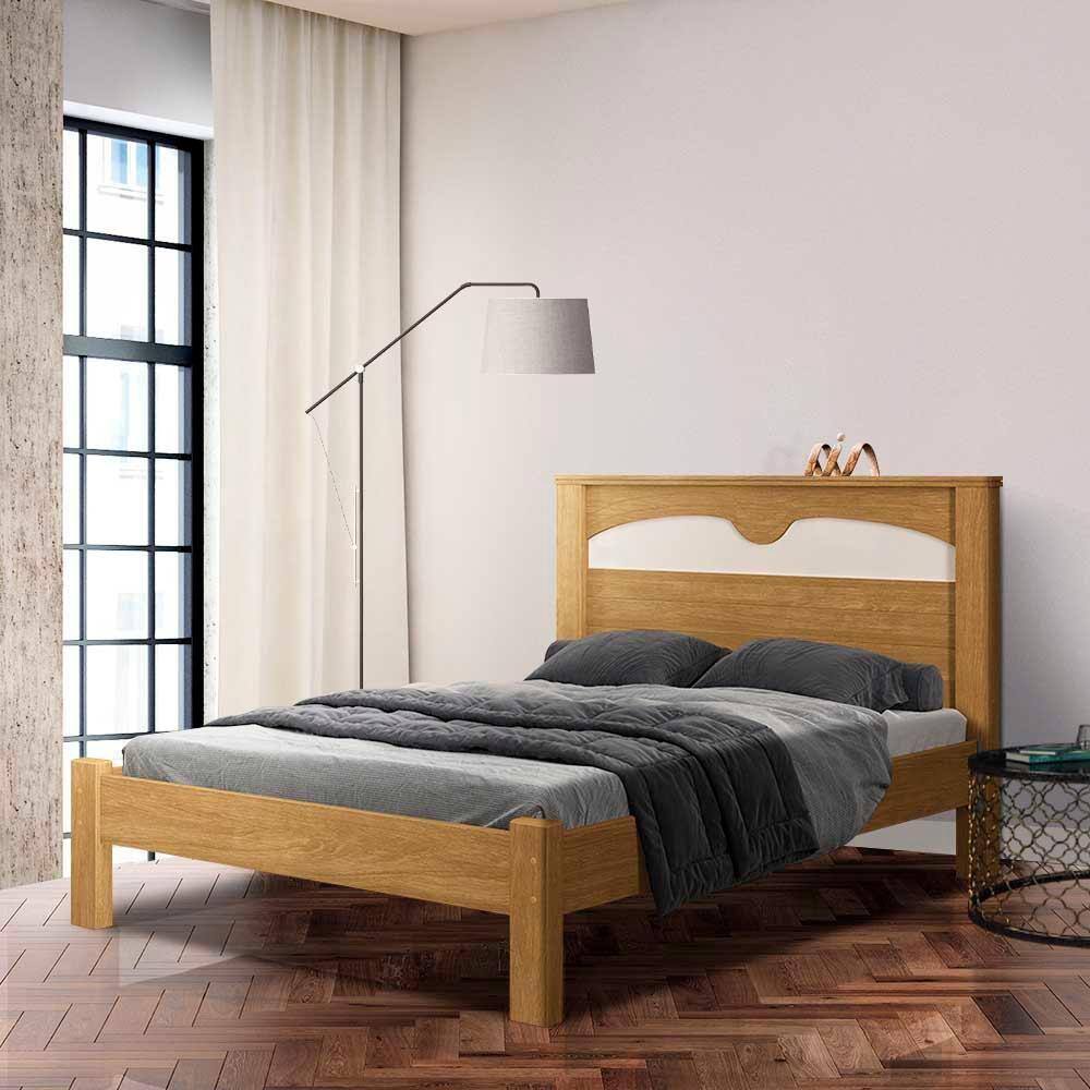 Cama De Casal 100% MDF Com Colchão Cinamomo Off White Flex Pilut Shop JM - Marrom