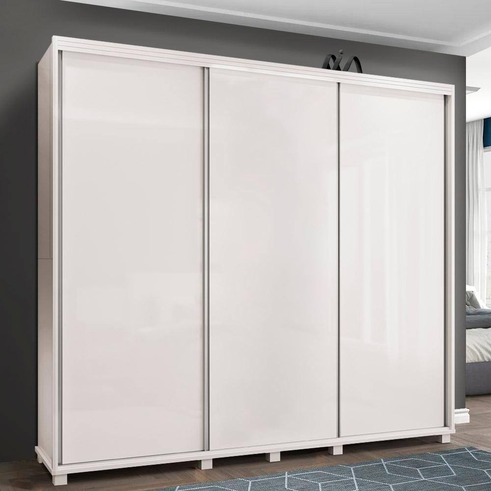 Guarda Roupa Casal 3 Portas De Correr 255 cm Branco Monique Shop JM - Branco