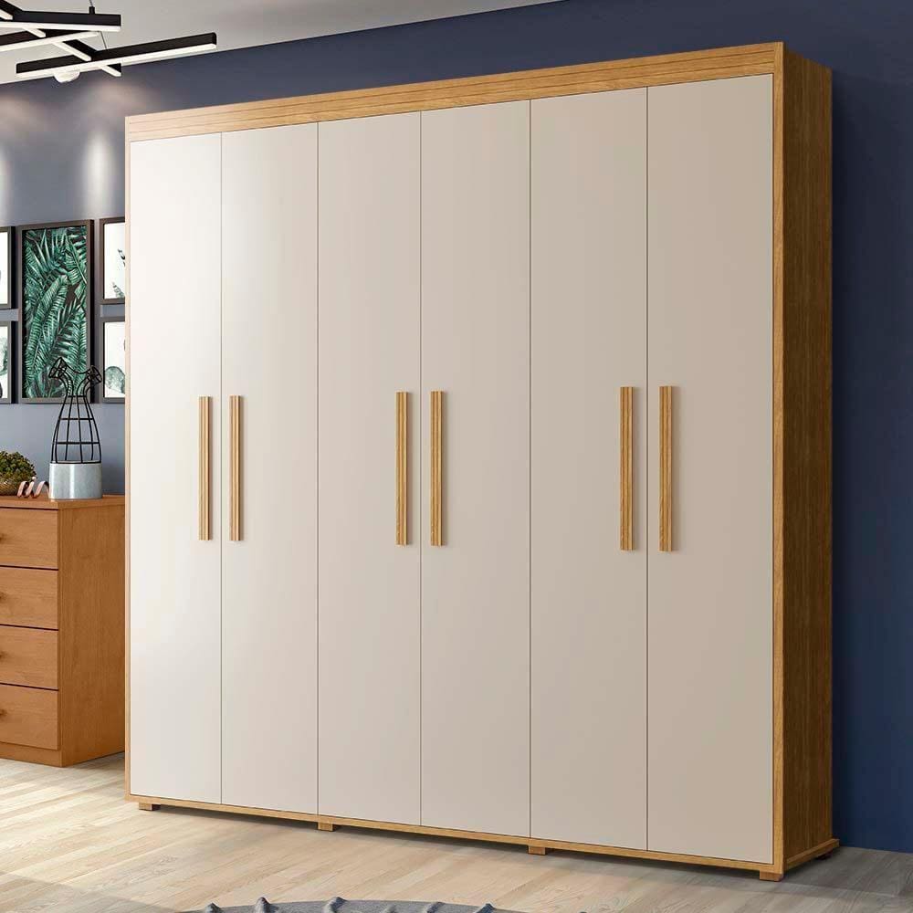 Guarda Roupa Grande De Solteiro 6 Portas 2 Gavetas Cinamomo Off White Skylar Shop Jm - Marrom