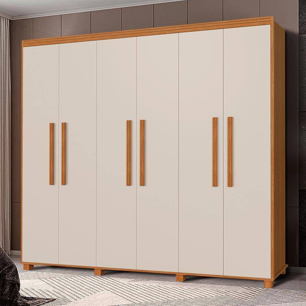 Guarda Roupa Grande De Casal 100% MDF 6 Portas Nature Off White Guarol Shop Jm - Marrom