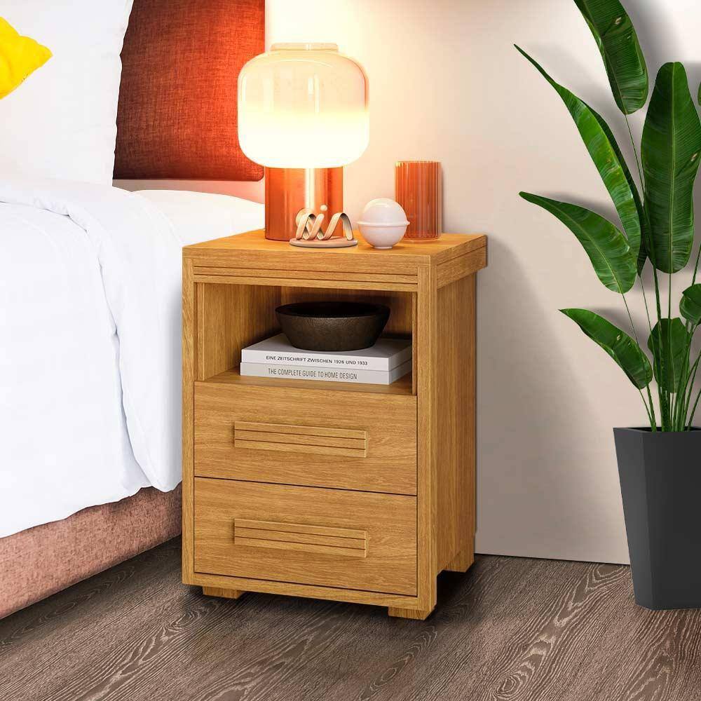 Mesa De Cabeceira Retrô 2 Gavetas 1 Nicho Cinamomo Yumi Shop JM - Marrom