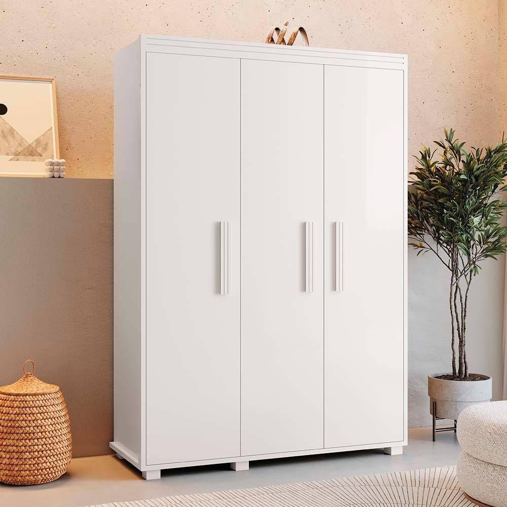 Guarda Roupa Solteiro 3 Portas 124 cm Branco Belize Fênix - Branco