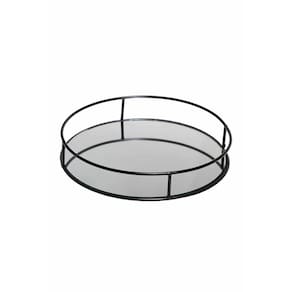 Bandeja Metal com Espelho Redonda Lavabo Banheiro Preto