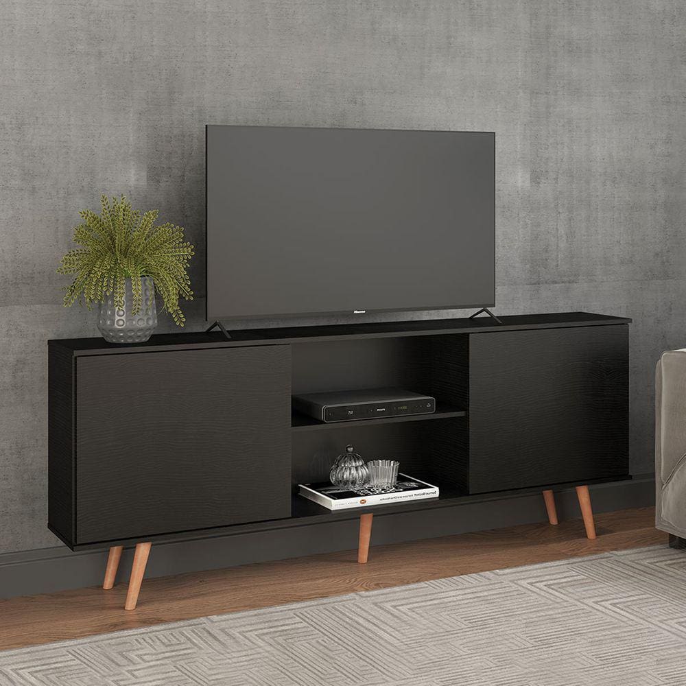 Rack Retrô para Sala TV 65 Pol. 180x79Cm MDP Preto 0635 PRIME