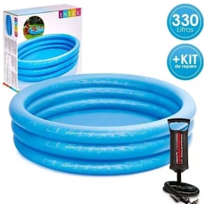 Kit Piscina Azul Cristal 330L Com Bomba De Ar Manual Intex
