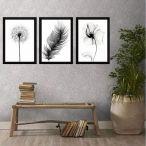 Kit 3 Quadros Minimalistas 33x24cm Moldura Preta