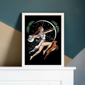 Quadro Deusa Artemis 45x34cm - Moldura Madeira Branca