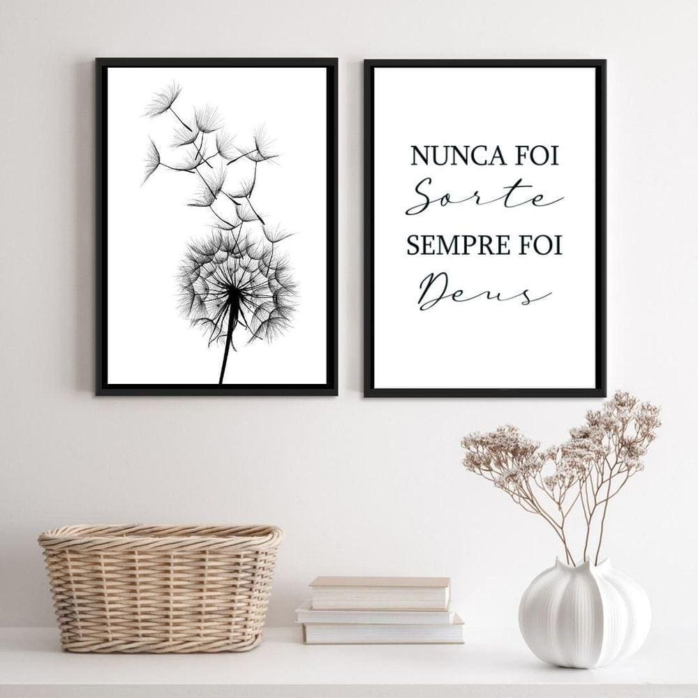 Kit 2 Quadros Minimalistas Deus 24x18cm Madeira Branca