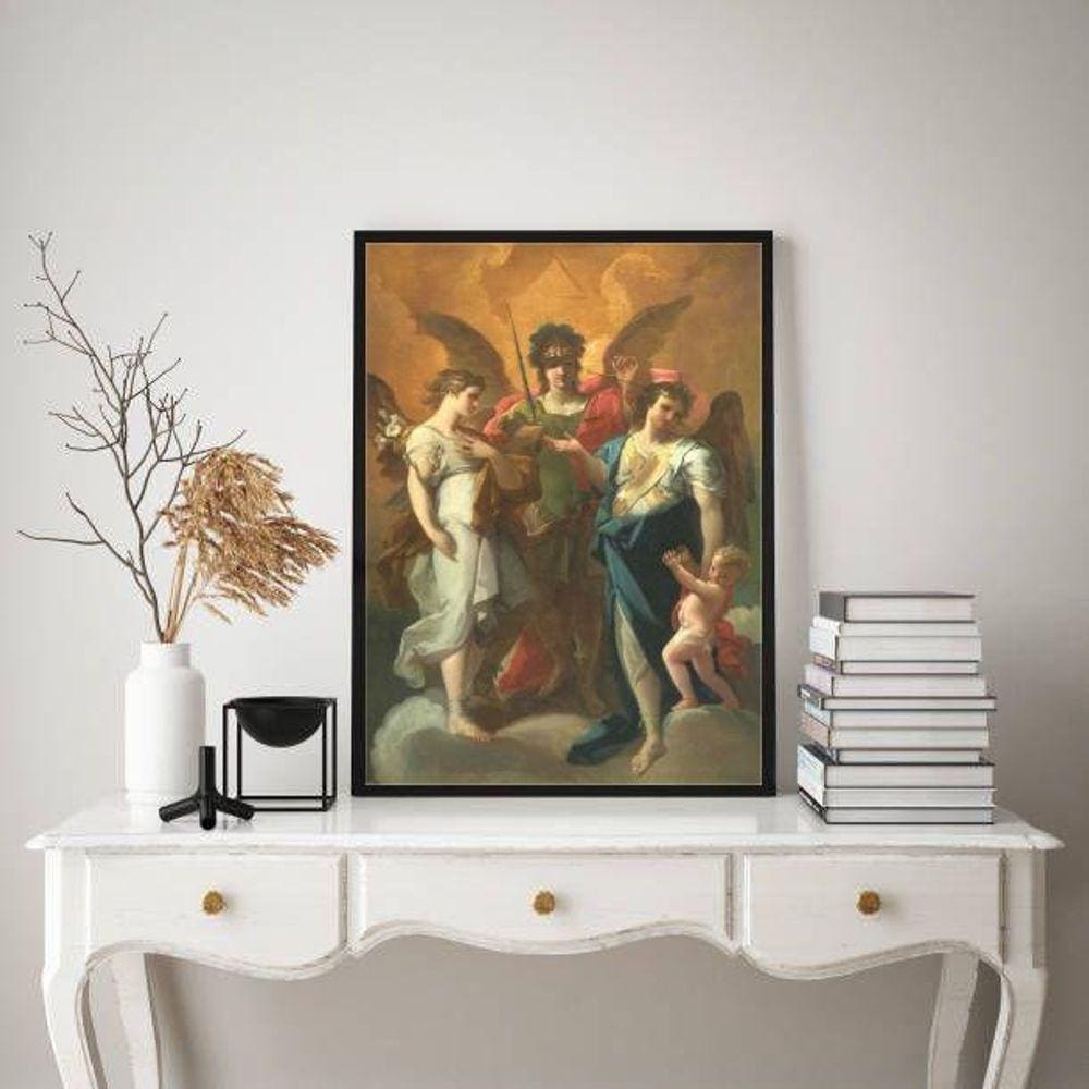Quadro Sacro Três Arcanjos 45x34cm - Moldura Preta