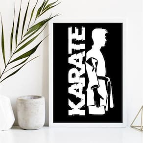 Quadro Karatê Preto/Branco 24x18cm - Moldura Branca
