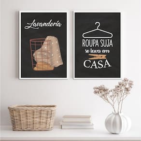 Kit 2 Quadros Decorativos Lavanderia 45x34cm - Branco
