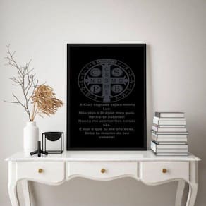 Quadro Decorativo São Bento Preto/Branco 24x18cm - Vidro