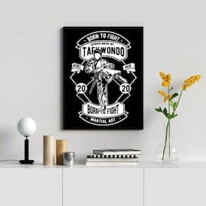 Quadro Taekwondo Decorativo 45x34cm - Vidro e Moldura Branca