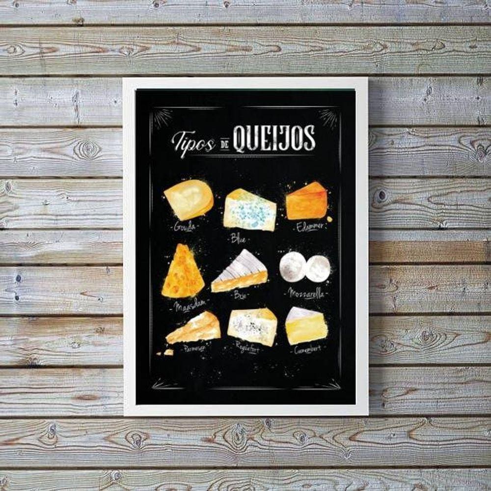 Quadro Decorativo Queijo 24x18cm - Vidro e Moldura Preta