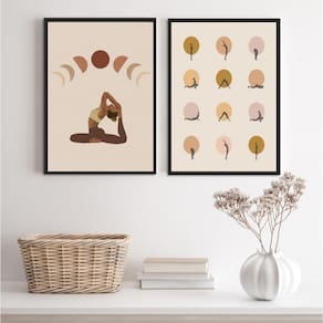 Kit 2 Quadros Decorativos Yoga Posições 33x24cm Com Vidro