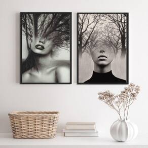 Kit 2 Quadros Abstratos Mulher Árvore 45x34cm - Vidro