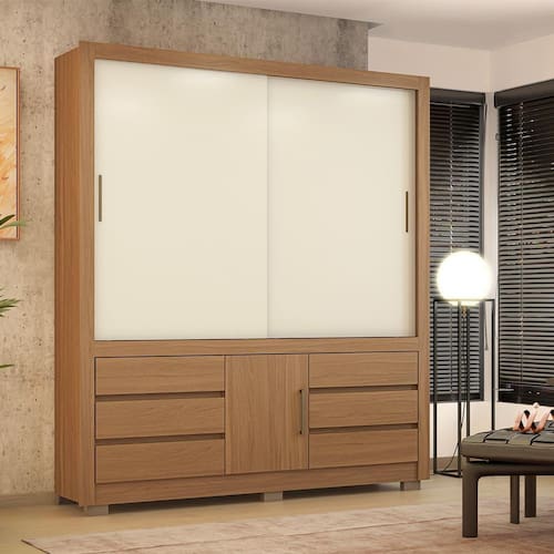 Guarda Roupa Casal 3 Portas e 6 Gavetas 1.89m Amendola Touch Off White Flex Arbo Demóbile