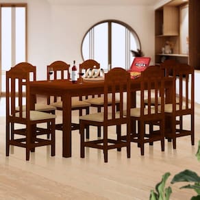 Conjunto Sala De Jantar Madeira Maciça Safira Com 8 Lugares Estofados Castanho Shop JM
