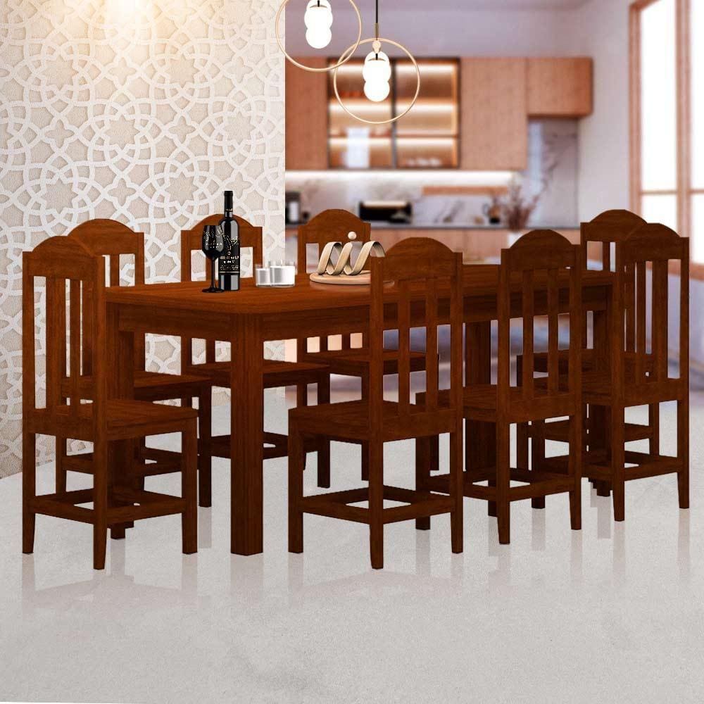 Conjunto Mesa De Jantar Madeira Maciça Safira Com 8 Lugares Castanho Shop JM