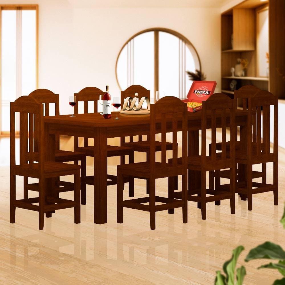 Conjunto Sala De Jantar Madeira Maciça Safira Com 8 Lugares Castanho Shop JM