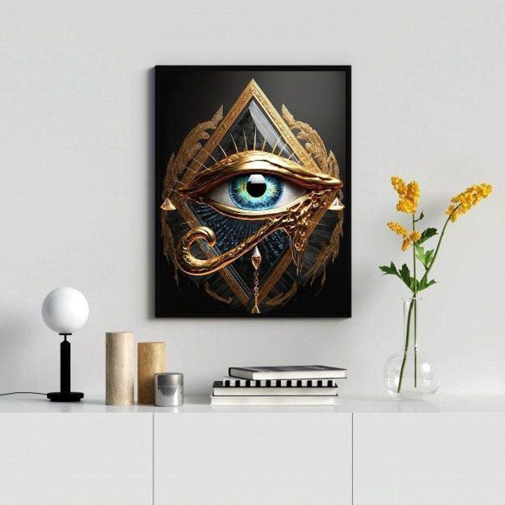Quadro Olho de Horus 33x24cm - Madeira Branca e Vidro
